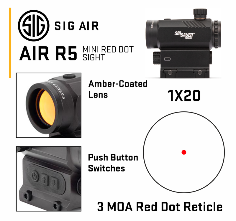 Sig Sauer Air R5 Mini Red Dot Sight 1x20mm Picatinny Rail Mount, Black (AIR-R5)