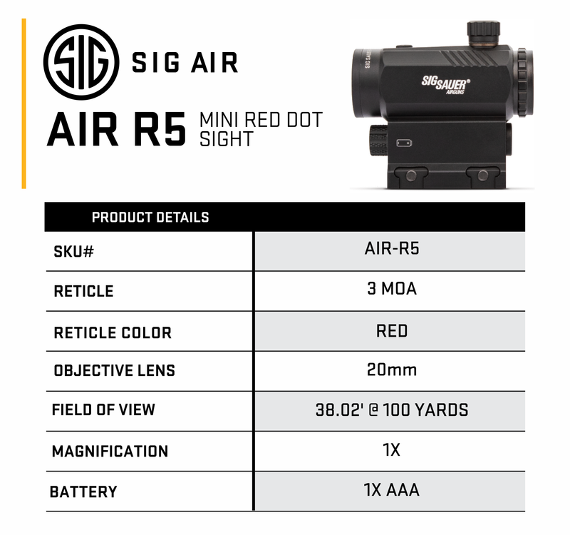 Sig Sauer Air R5 Mini Red Dot Sight 1x20mm Picatinny Rail Mount, Black (AIR-R5)