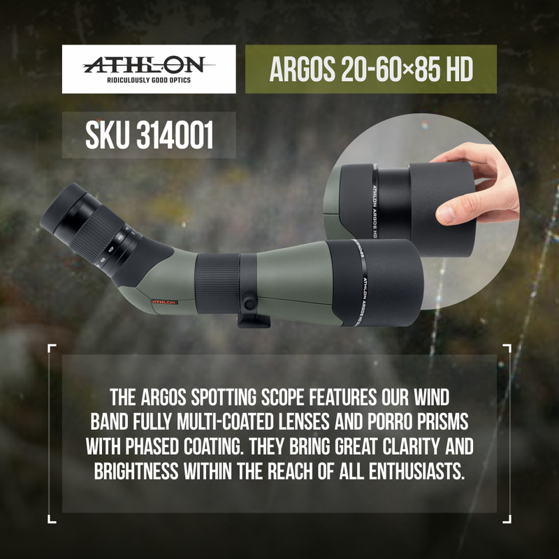 Athlon Optics Argos 20-60×85 HD- 45 Degree Spotting Scope with included Wearable4U Lens Cleaning Pen and Lens Cleaning Cloth Bundle