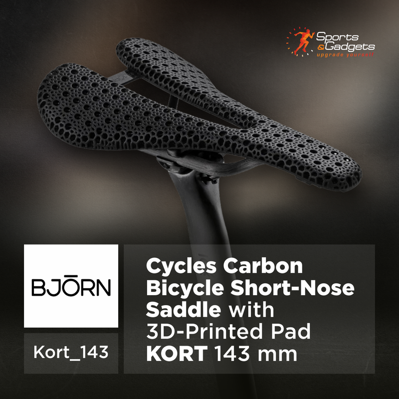 Bjorn Cycles Carbon Bicycle Short-Nose Saddle with 3D-Printed Pad Kort 143 mm
