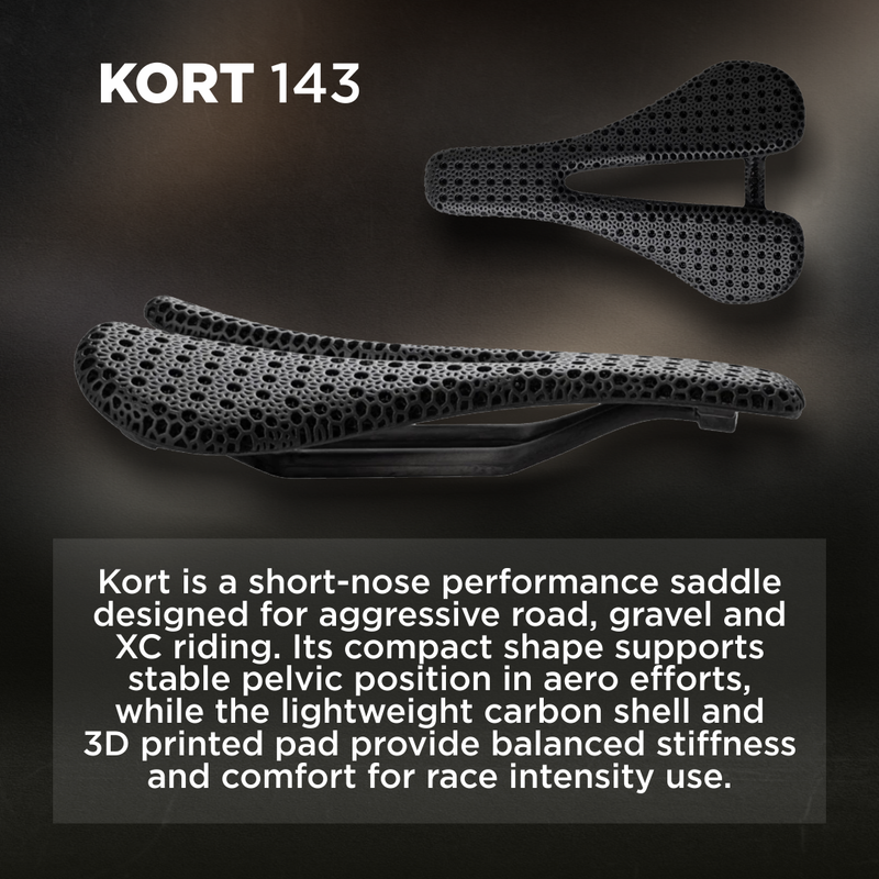 Bjorn Cycles Carbon Bicycle Short-Nose Saddle with 3D-Printed Pad Kort 143 mm