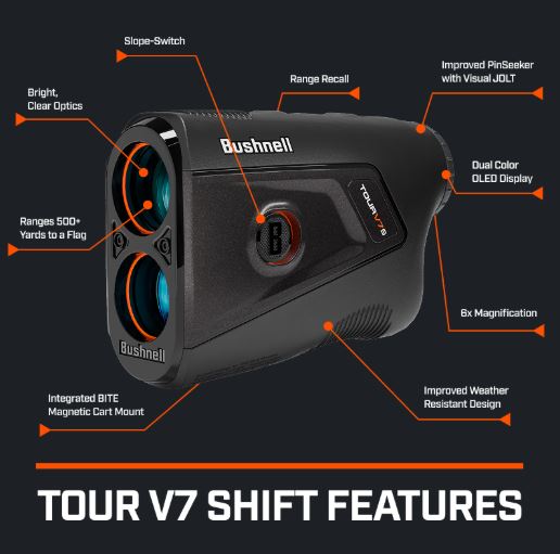 Bushnell Golf Tour V7 Shift Laser Rangefinder with Tour Trusted Slope Technology, Dual Color Display w/ Wearable4U Bundle