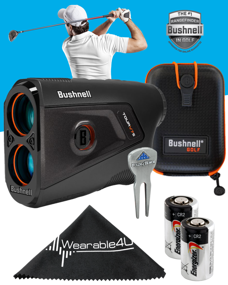 Bushnell Golf Tour V7 Shift Laser Rangefinder with Tour Trusted Slope Technology, Dual Color Display w/ Wearable4U Bundle