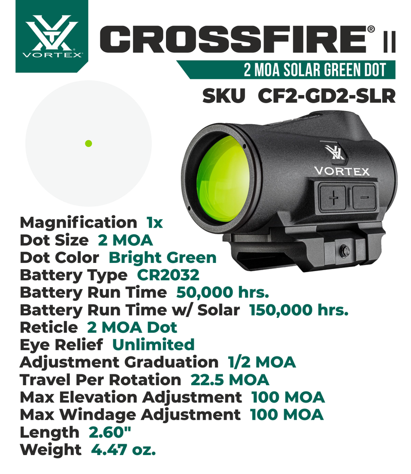Vortex Optics Crossfire II 2 MOA Solar Green Dot (CF2-GD2-SLR)