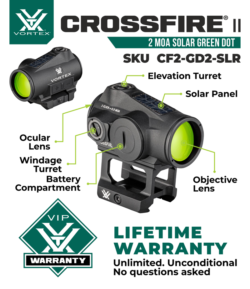 Vortex Optics Crossfire II 2 MOA Solar Green Dot (CF2-GD2-SLR)