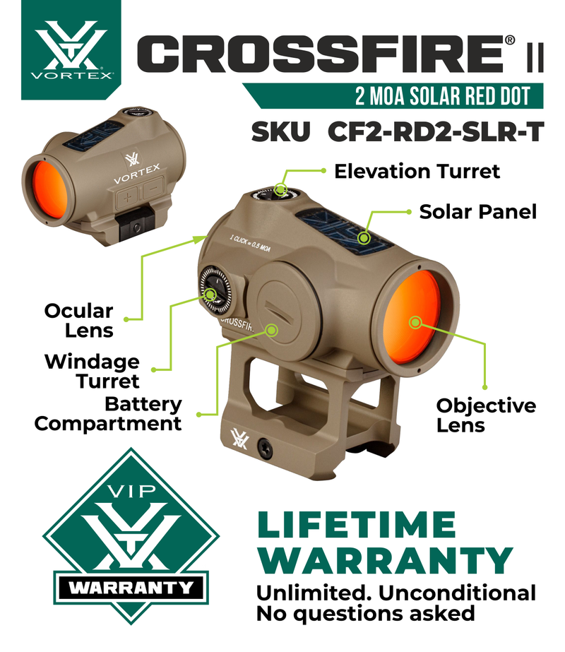 Vortex Optics Crossfire II 2 MOA Solar Red Dot Tan (CF2-RD2-SLR-T)
