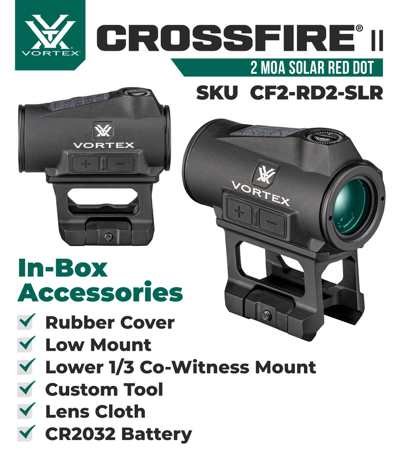 Vortex Optics Crossfire II 2 MOA Solar Red Dot Black (CF2-RD2-SLR)