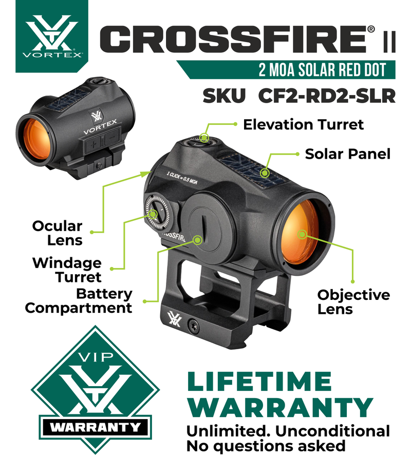 Vortex Optics Crossfire II 2 MOA Solar Red Dot Black (CF2-RD2-SLR)