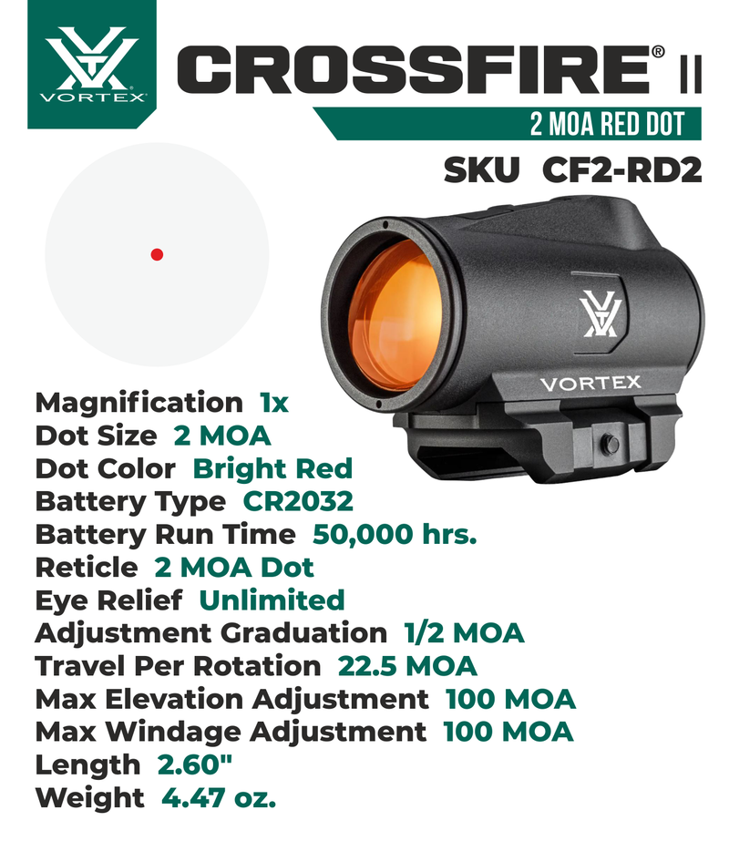 Vortex Optics Crossfire II 2 MOA Red Dot (CF2-RD2)