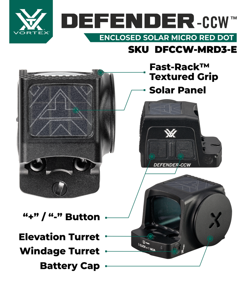 Vortex Optics Defender-CCW Enclosed Solar 3 MOA Dot / 32 MOA Circle Micro Red Dot (DFCCW-MRD3-E)