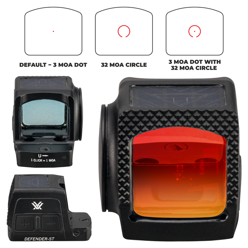 Vortex Optics Defender-ST Enclosed Solar 3 MOA Dot / 32 MOA Circle Micro Red Dot (DFST-MRD3-E)