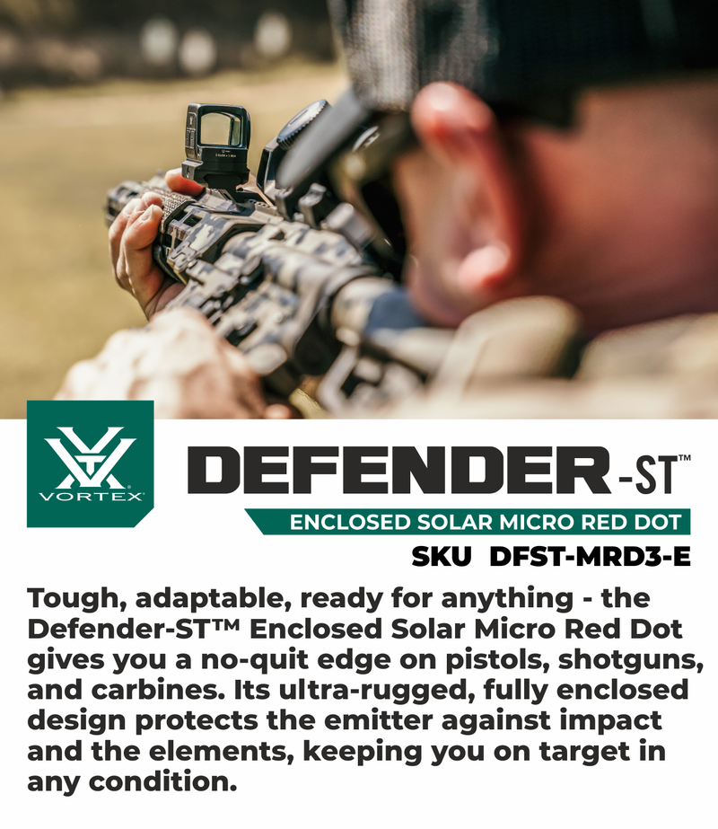 Vortex Optics Defender-ST Enclosed Solar 3 MOA Dot / 32 MOA Circle Micro Red Dot (DFST-MRD3-E)