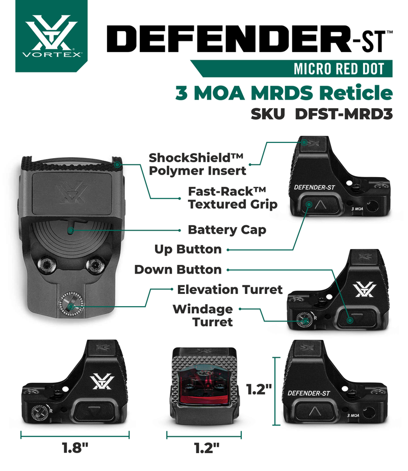 Vortex Optics Defender-ST Micro Red Dot Sight (DFST-MRD3/DFST-MRD6)