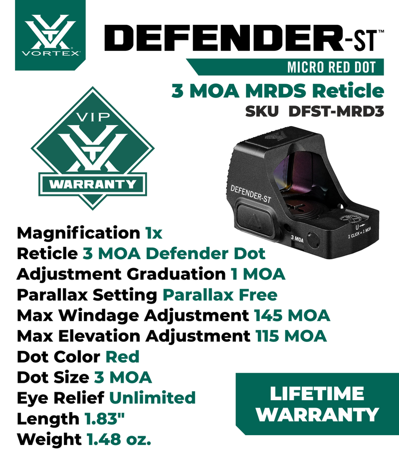 Vortex Optics Defender-ST Micro Red Dot Sight (DFST-MRD3/DFST-MRD6)