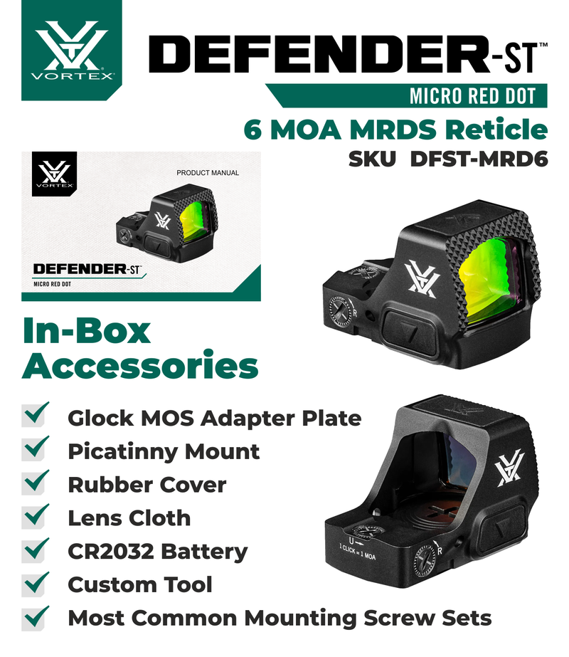 Vortex Optics Defender-ST Micro Red Dot Sight (DFST-MRD3/DFST-MRD6)