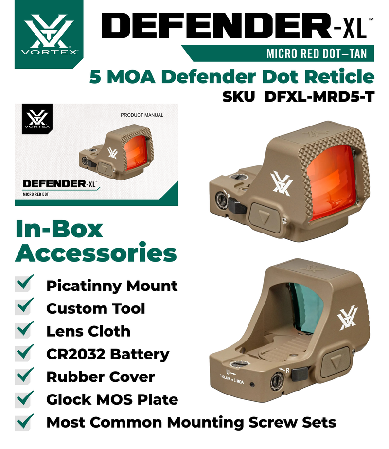 Vortex Optics Defender-XL 5 MOA Micro Red Dot, TAN (DFXL-MRD5-T)