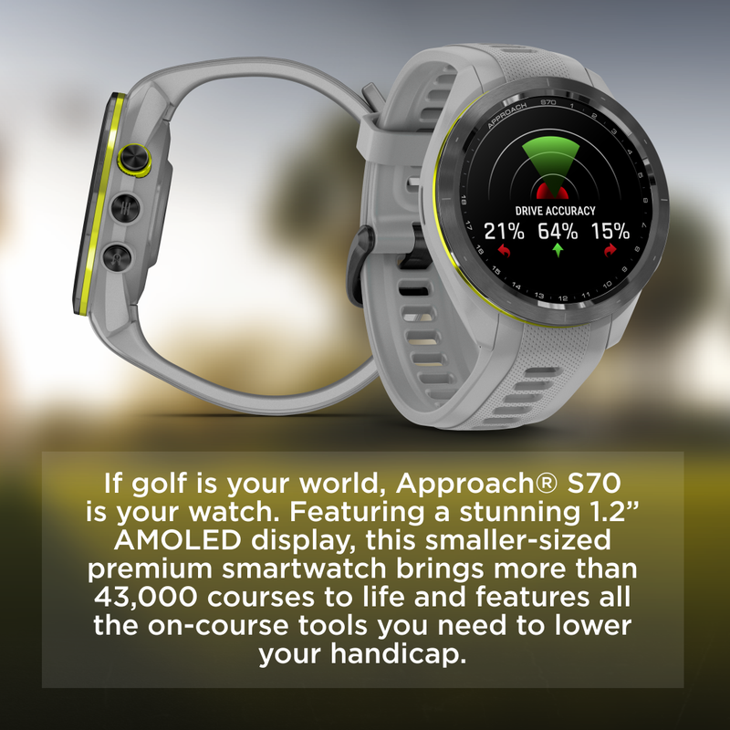 Garmin Approach S70 Premium Golf GPS Watch, 43,000+ Full-color CourseView Maps with Wearable4U Power Bank Bundle