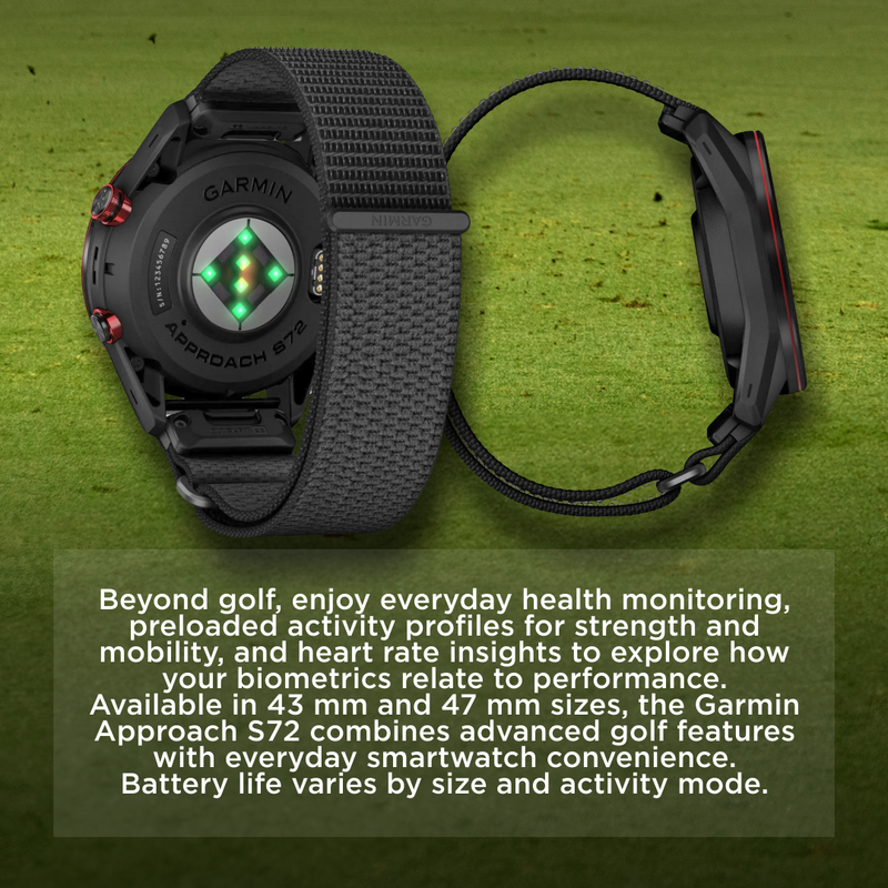 Garmin Approach S72 Golf GPS Smartwatch, AMOLED, Advanced Golf Features, Green Reading, Swing Metrics, 43,000+ CourseView Maps