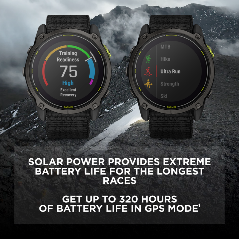 Garmin Enduro 3 - 51 mm, Solar, Sapphire, Ultraperformance GPS Smartwatch, Carbon Gray DLC Titanium with Black UltraFit Nylon Strap Bundle (010-02751-00)