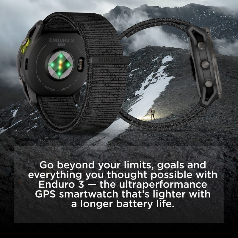 Garmin Enduro 3 - 51 mm, Solar, Sapphire, Ultraperformance GPS Smartwatch, Carbon Gray DLC Titanium with Black UltraFit Nylon Strap Bundle (010-02751-00)