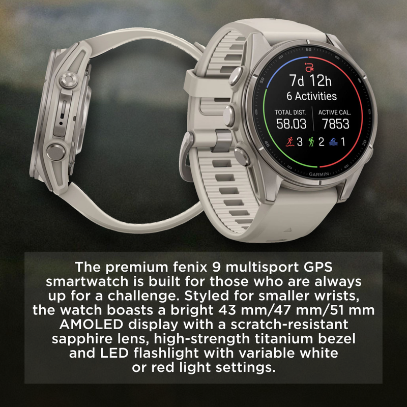 Garmin Fenix 9 AMOLED Premium Multisport GPS Smartwatch, Titanium, Sapphire