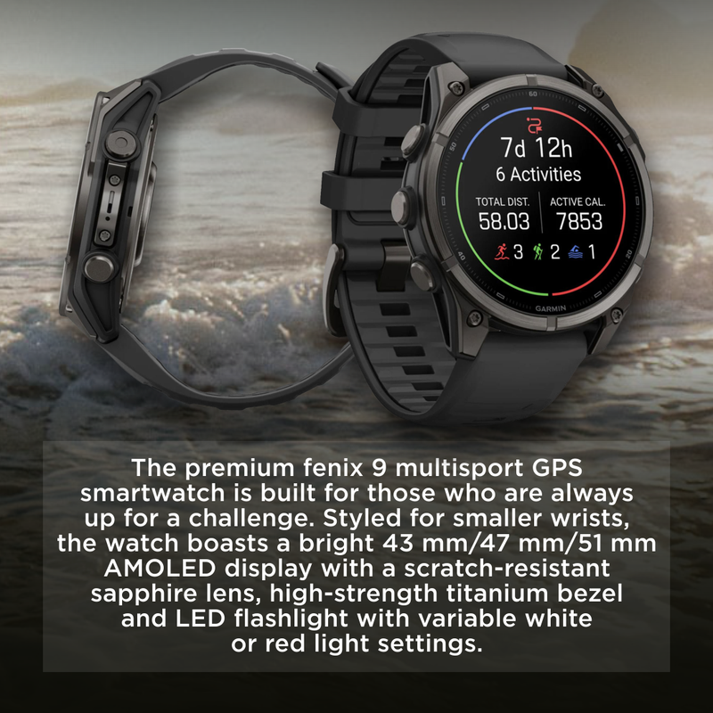 Garmin Fenix 9 AMOLED Premium Multisport GPS Smartwatch, Titanium, Sapphire