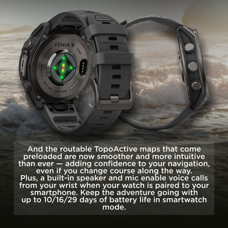 Garmin Fenix 9 AMOLED Premium Multisport GPS Smartwatch, Titanium, Sapphire