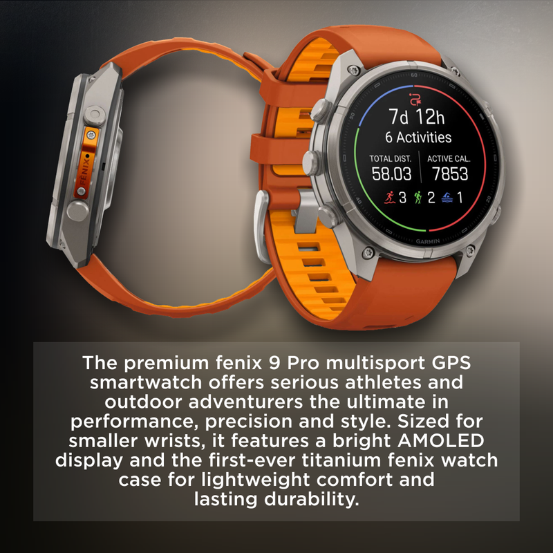 Garmin Fenix 9 Pro AMOLED Premium Multisport GPS Smartwatch, Titanium, Sapphire