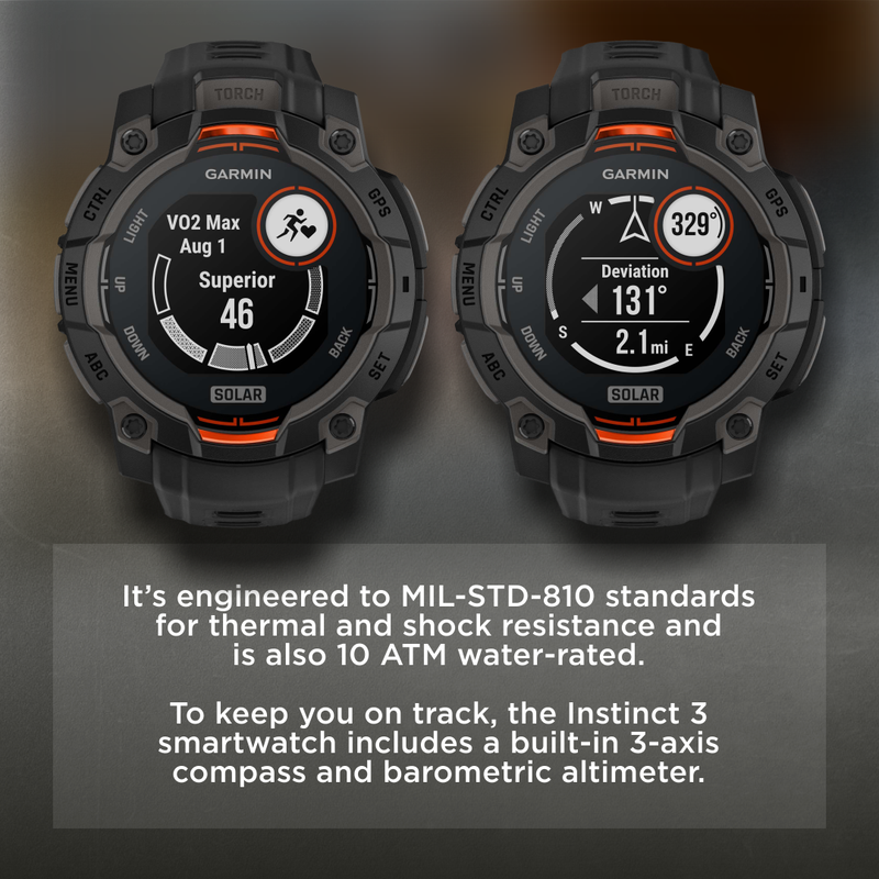 Garmin Instinct 3 Rugged Outdoor GPS Smartwatch, Wearable4U