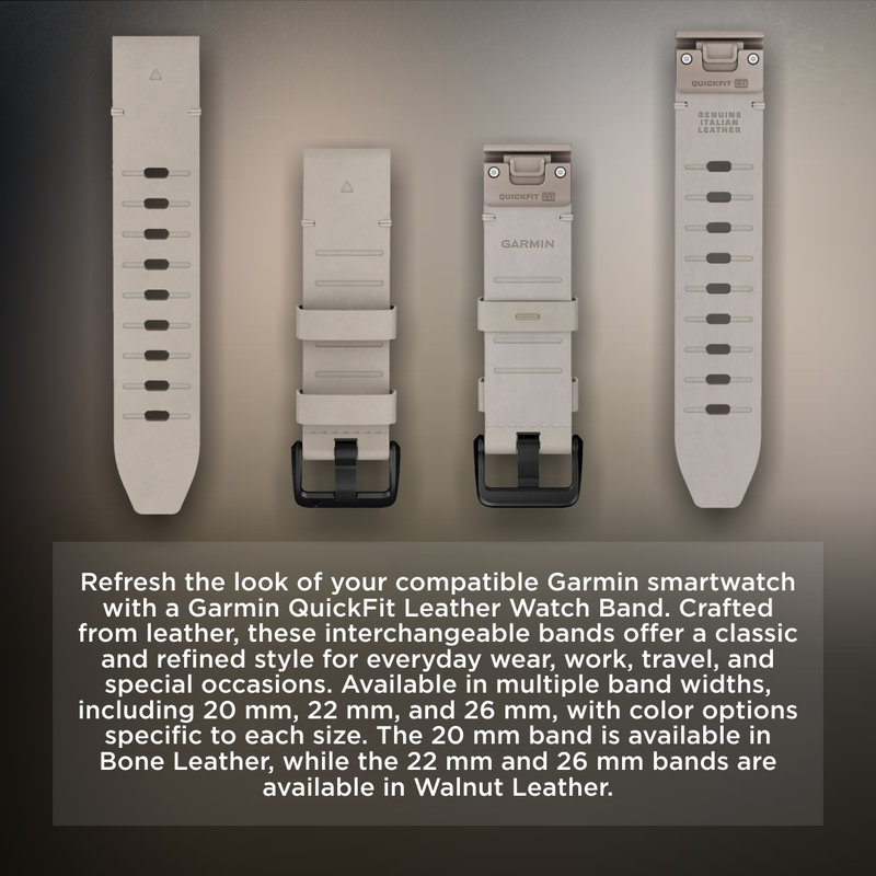 Garmin QuickFit Watch Bands, Bone & Walnut Leather, Available in Different Sizes