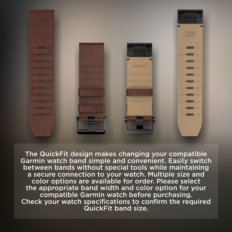 Garmin QuickFit Watch Bands, Bone & Walnut Leather, Available in Different Sizes