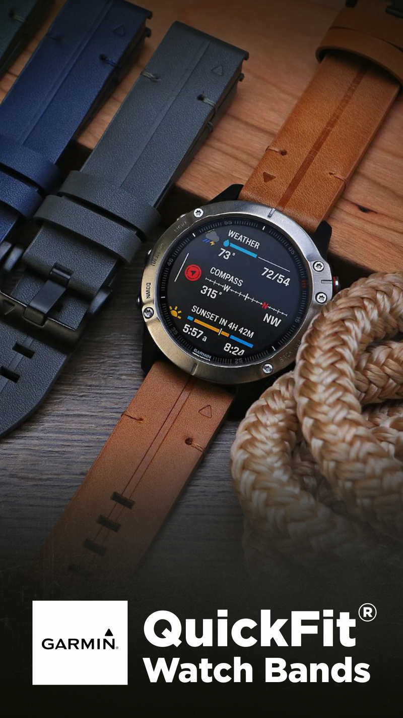 Garmin QuickFit Watch Bands, Bone & Walnut Leather, Available in Different Sizes