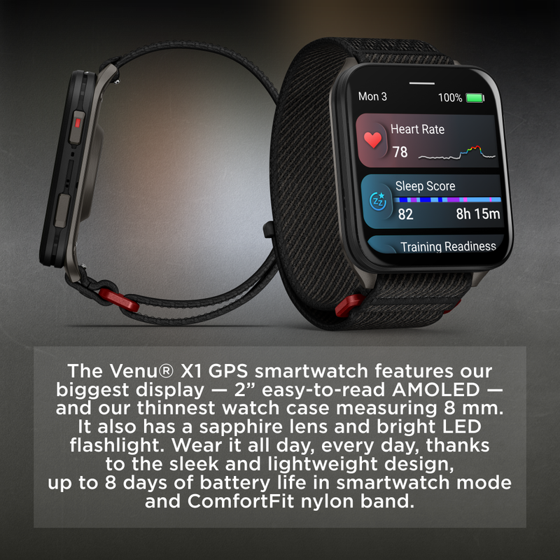 Garmin Venu X1 Thin and Lightweight GPS Smartwatch, AMOLED Display, Titanium Comfort Fit Nylon Band, Wearable4U