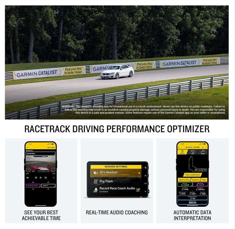 Garmin Catalyst 2 Racetrack Driving Performance Optimizer, On-Track Co ...