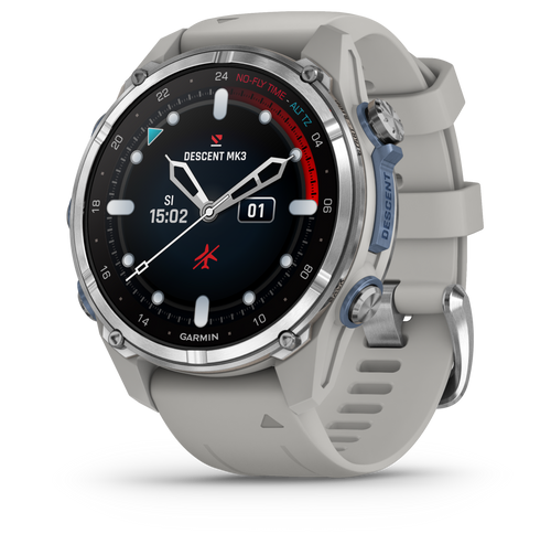 Garmin Descent Mk3 43 mm Stainless Steel with Fog Gray Silicone Band Watch-Style Dive Computer (010-02753-03)