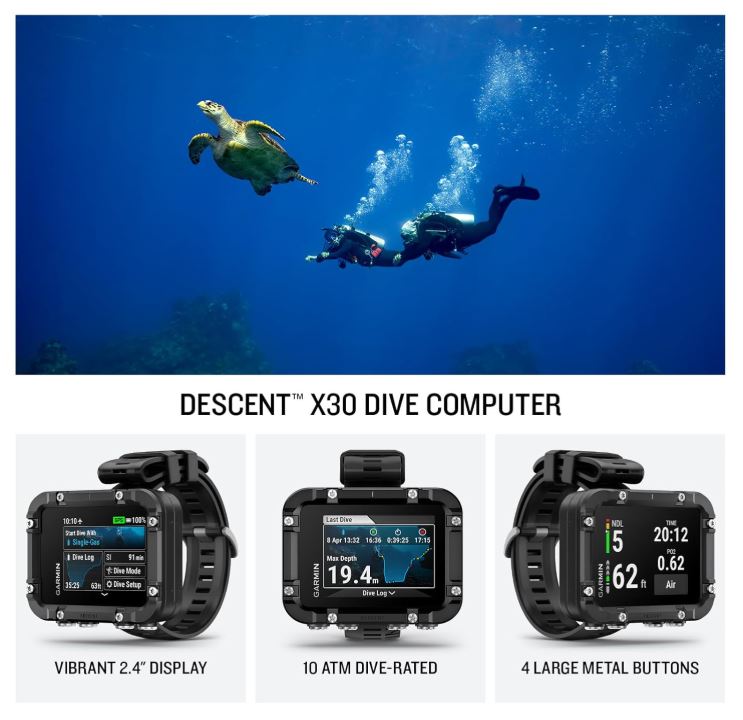 Garmin Descent X30, Rugged Dive Computer, Surface GPS, Button Controls, Up to 30 Hours of Battery Life, Vibrant 2.4-inch Color Display (010-03892-00) w/ Wearable4U Bundle