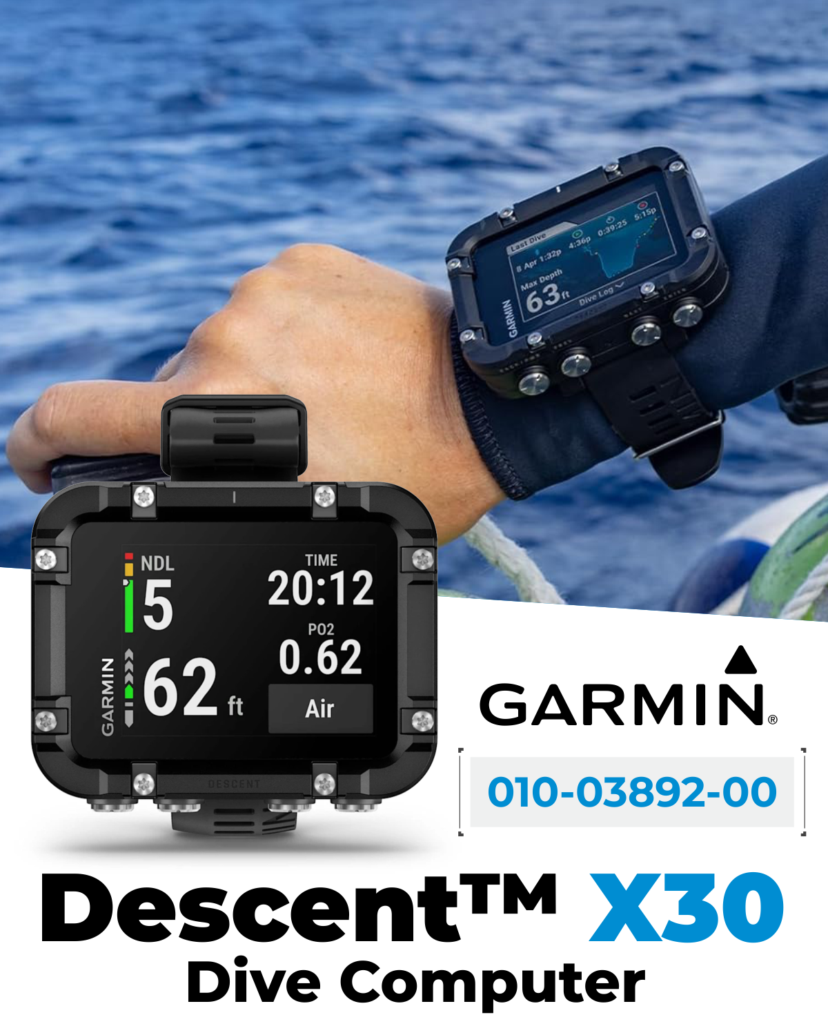 Garmin Descent X30, Rugged Dive Computer, Surface GPS, Button Controls ...