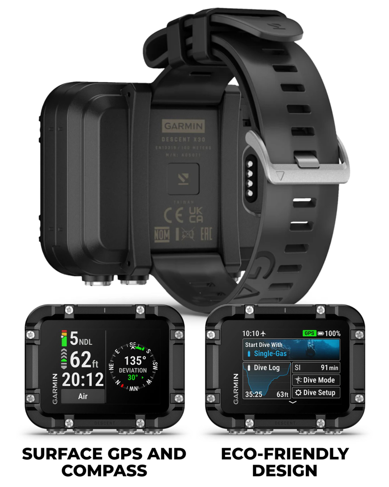 Garmin Descent X30, Rugged Dive Computer, Surface GPS, Button Controls, Up to 30 Hours of Battery Life, Vibrant 2.4-inch Color Display (010-03892-00) w/ Wearable4U Bundle