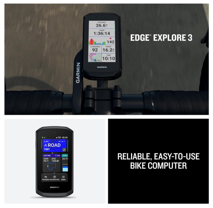 Garmin Edge Explore 3 Plus, Easy-to-Use Bike Computer, Built-In Speaker & Microphone, Voice Control, Superior Navigation, Responsive Touchscreen Display (010-04661-10)