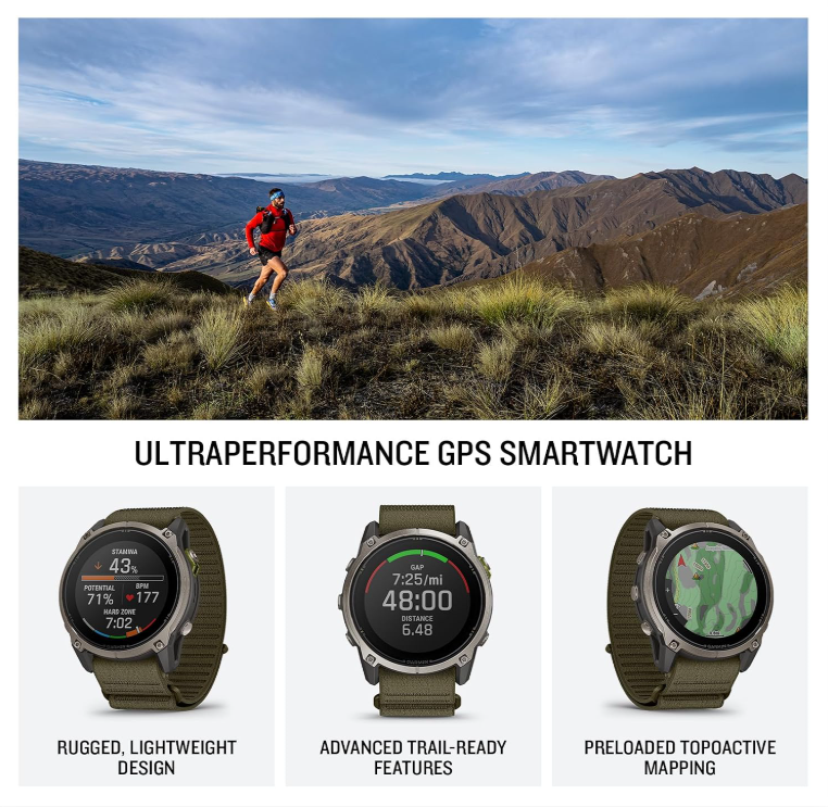 Garmin Enduro 4 Premium GPS Smartwatch, Sapphire, Solar Charging, Ultralight Design, LED Flashlight, Advanced Training & Endurance Features, TopoActive Maps (010-04799-00)