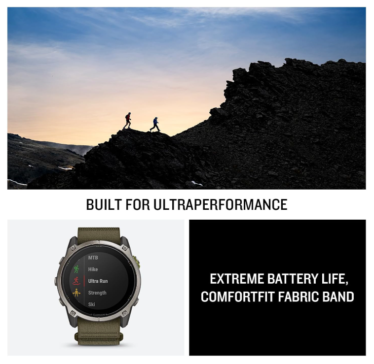 Garmin Enduro 4 Premium GPS Smartwatch, Sapphire, Solar Charging, Ultralight Design, LED Flashlight, Advanced Training & Endurance Features, TopoActive Maps (010-04799-00)