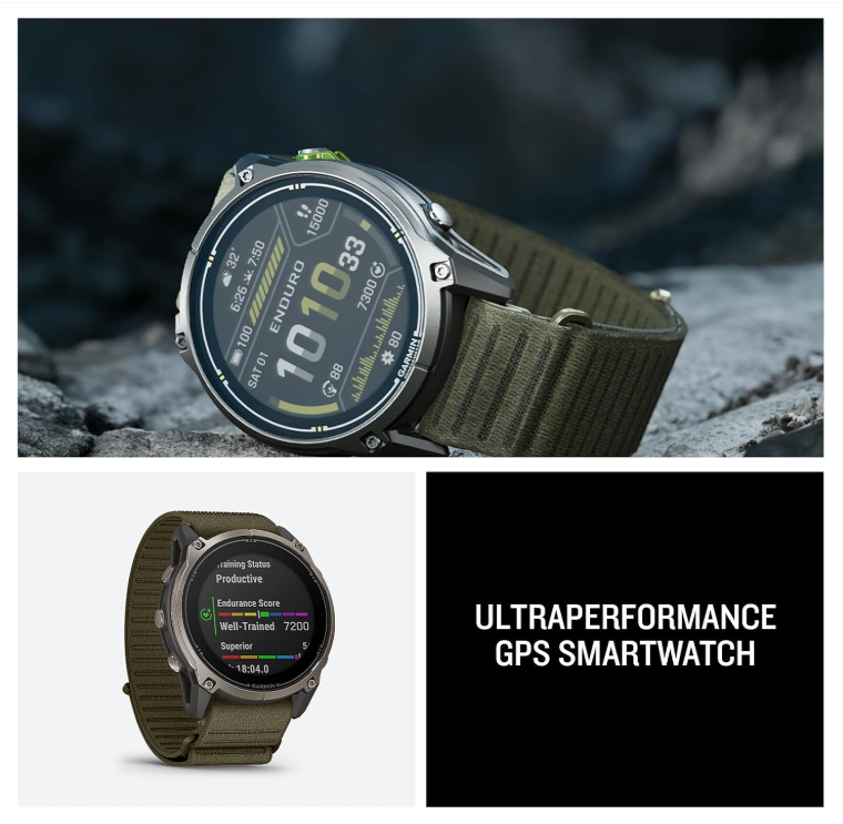 Garmin Enduro 4 Premium GPS Smartwatch, Sapphire, Solar Charging, Ultralight Design, LED Flashlight, Advanced Training & Endurance Features, TopoActive Maps (010-04799-00)