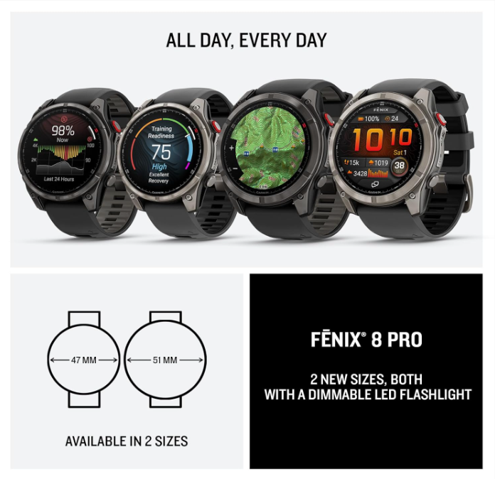Garmin Fenix 8 Pro - 47 mm/51 mm AMOLED Sapphire Premium Connected Multisport GPS Smartwatch, inReach Technology | Wearable4U Bundle