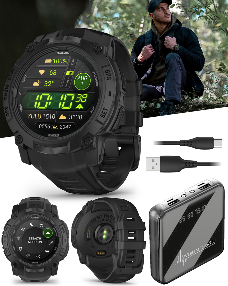 Garmin Instinct 3 Tactical Solar / AMOLED 45-50 mm GPS Rugged Outdoor Smartwatch with Wearable4U Bundle
