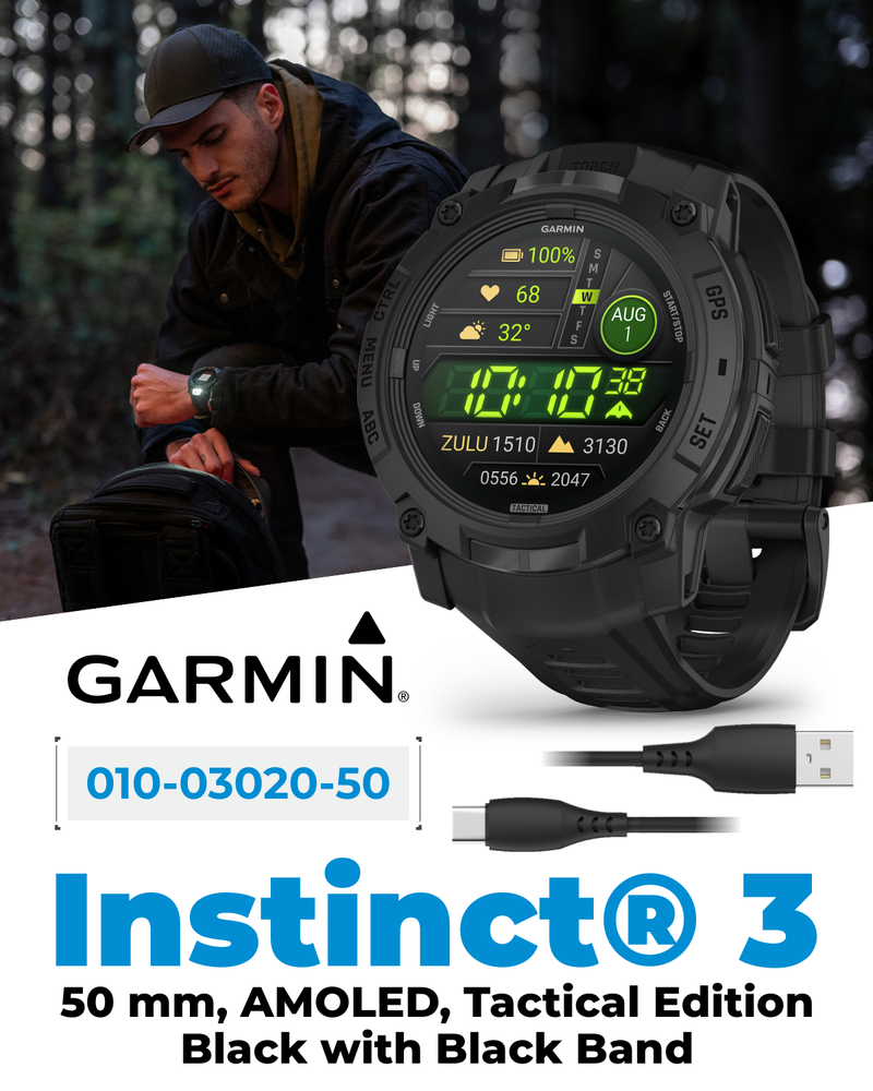 Garmin Instinct 3 Tactical Solar / AMOLED 45-50 mm GPS Rugged Outdoor Smartwatch with Wearable4U Bundle