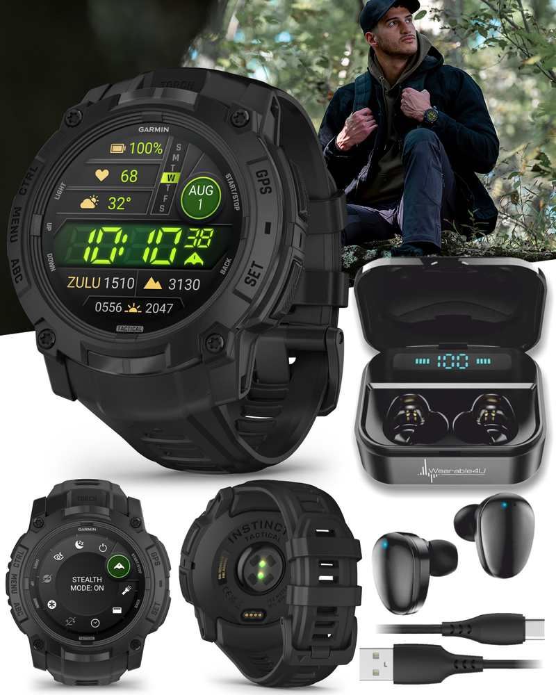 Garmin Instinct 3 Tactical Solar / AMOLED 45-50 mm GPS Rugged Outdoor Smartwatch with Wearable4U Bundle