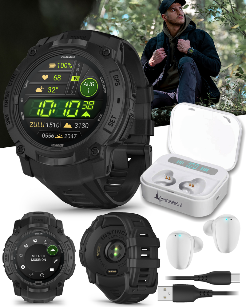 Garmin Instinct 3 Tactical Solar / AMOLED 45-50 mm GPS Rugged Outdoor Smartwatch with Wearable4U Bundle