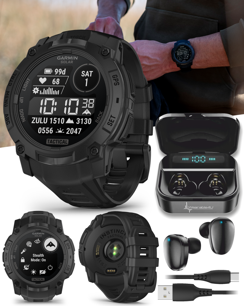 Garmin Instinct 3 Tactical Solar / AMOLED 45-50 mm GPS Rugged Outdoor Smartwatch with Wearable4U Bundle
