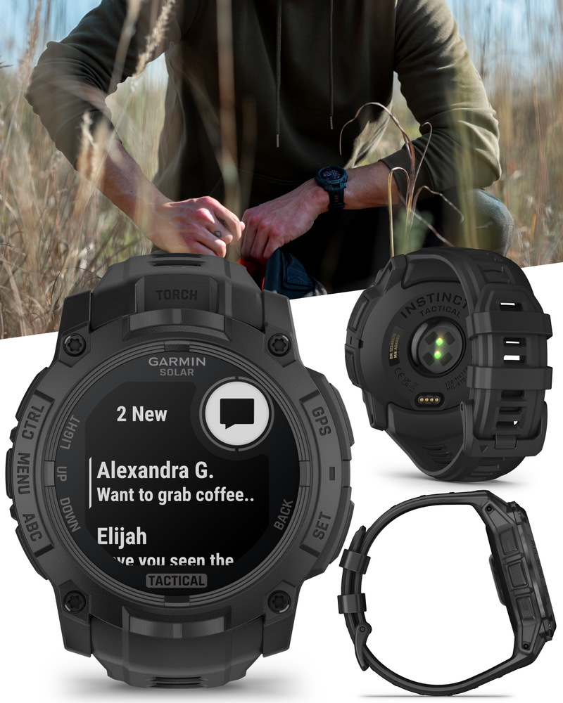 Garmin Instinct 3 Tactical Solar / AMOLED 45-50 mm GPS Rugged Outdoor Smartwatch with Wearable4U Bundle