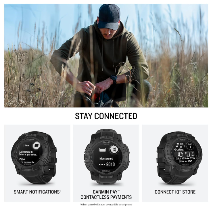 Garmin Instinct 3 Tactical Solar / AMOLED 45-50 mm GPS Rugged Outdoor Smartwatch with Wearable4U Bundle